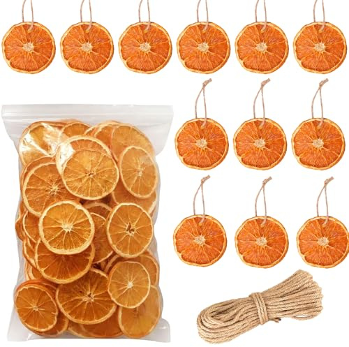 Fox·Bunny Décoration de tranches d'orange séchées, Lot de 50 tranches d'orange séchées pour la décoration de couronnes de l'Avent et de Noël