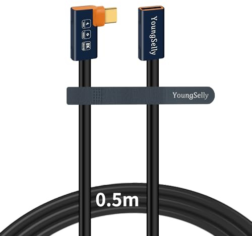 YoungSelly Câble USB C coudé femelle vers mâle de 5 m, compatible avec Thunderbolt 4/3, USB 4/3, prend en charge la charge rapide de 240 W (48 V/5 A max), transfert de données 40 Gbit/s, affichage 8K