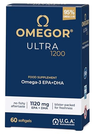 OMEGOR Ultra 1200 Omega 3 IFOS 5 Stelle - Omega3 Alto Dosaggio EPA 610mg e DHA 510mg - Senza Retrogusto e Facile da Digerire (60 Capsule)