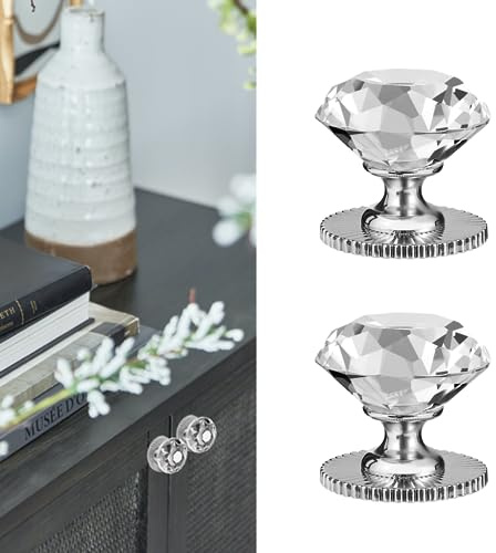 Elistonie Lot de 2 boutons de meubles autocollants en cristal - Poignées autocollantes pour miroir et armoire - Pour armoire, verre, porte coulissante, tiroir - Poignées en cristal transparent (2