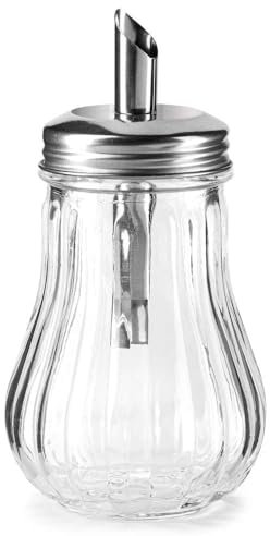 Forgast Zuccheriera Vetro con Dosatore, Capacità 178 ml, Dosatore Zucchero, Dosazucchero, Porta Zucchero, Coperchio e Dispenser in Acciaio Inox, Igienica, Transparente