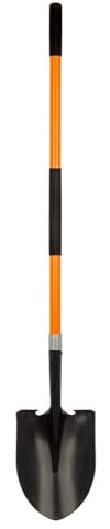 FORCOLID Shovel for Digging, Heavy Duty 57 inch Straight Handled Round Shovel with Non-Slip Tail Cover, Lawn and Yard Tools, Fiberglass Handle(Orange)