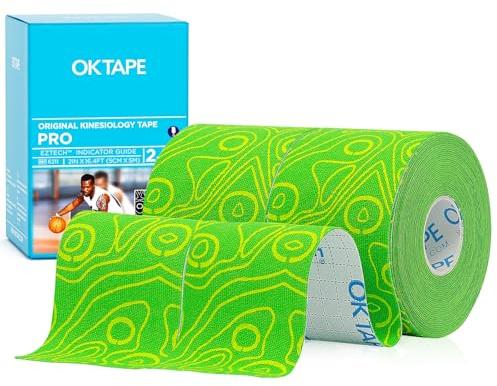 OK TAPE Pro Kinesiologie Tape (5cm x 5m) Wasserfestes Hautfreundliche elastisches Kinesiotape für Knieschmerzen, Ellenbogen und Schulter (2 Rollen,Grün)