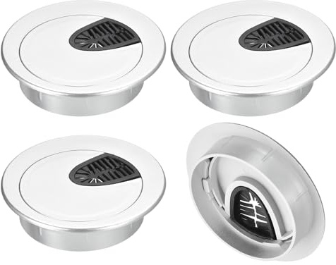 sourcing map 4Pcs Cable Hole Cover, 2-9/16(65mm) ABS Desk Cable Wire Cord Grommet Hole Cover for Office Computer Desk Wire Organizer, Silver