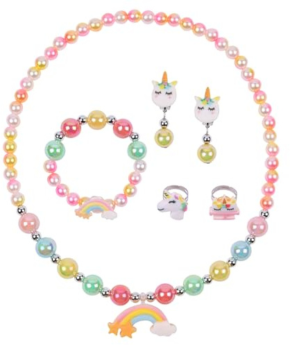 OSDUE 6 Stück Regenbogen Schmuckset, Regenbogen Schmuck Enthalten Halskette, Ringe, Armbänder, Ohrring, Schmuck Set für Party Geschenk