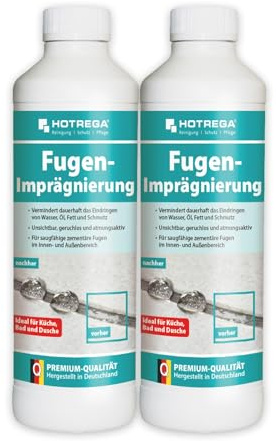 HOTREGA Fugenimprägnierung 500ml | 2er Set lösemittelfreier Fugenschutz | Pflege für zementäre Fliesenfugen in Bad & Dusche | Unsichtbar & atmungsaktiv | Schützt vor Kalk, Fett sowie Seifenresten
