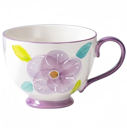Dowbom Suppentasse mit Griff, Mikrowellen-Suppenschüssel, Keramik-Suppentasse, Frühstücksschale, Bouillon-Tasse (Violett, 425 ml)