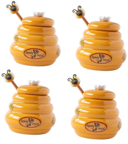 ABOOFAN 4 Sets Ceramic Honey Jar Stirring Rod Cute Kitchen Honey Pot Container Small Adorable Jar