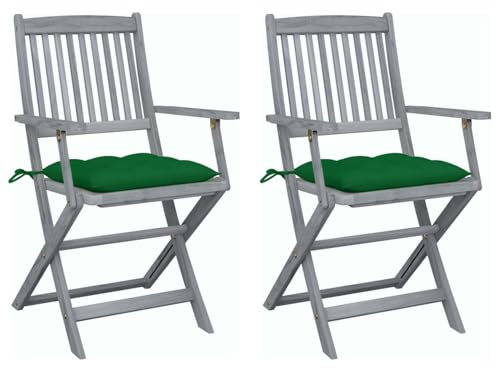 JUDYY Klappbare Gartenstühle 2 STK. mit Kissen, Gartenmöbel, Balkonstühle, Chair Outdoor, Balkonmöbel Klein, Hochlehner, Balkon Stuhl, Essstühle, Bistrostuhl, Massivholz Akazie