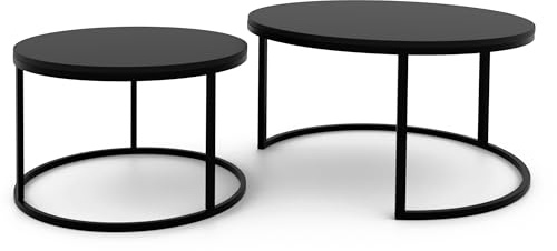 GREKPOL Couchtisch 2er Set - Runde Couchtische 48x70 + 42x50 cm - Rund Couchtisch Schwarz Matt - Coffee Table - Kafeetisch | 48x70 cm, 42x50 cm, 2er Set, Runde Form, Für Wohnzimmer, Vielseitiger Einsatz