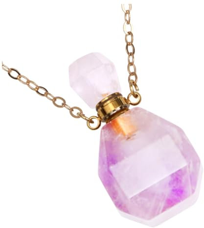 Yardenfun Elegant Crystal Fluorite Wishing Bottle Necklace Perfume Dispenser Pendant Essential Oil Holder Fashion Jewelry Metal Chain