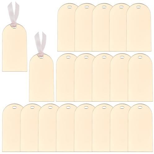 GOMAKERER 20 tarjetas de lugar acrílicas con espejo dorado, 3.5 x 1.75 pulgadas, letreros acrílicos de arco dorado en blanco, etiquetas colgantes en blanco con agujero para números de mesa de boda,