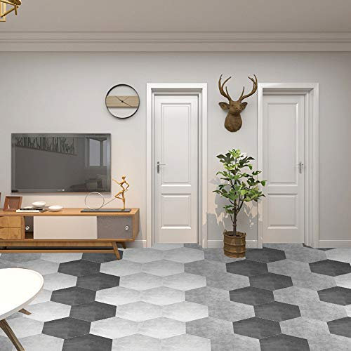 Piastrelle per Pavimenti Staccabili e Incollate, 10 Pezzi a Tenuta Stagna Antiscivolo per Pavimenti in Vinile Adesivi Esagonali Autoadesivi per Piastrelle in Ceramica Adesivi per