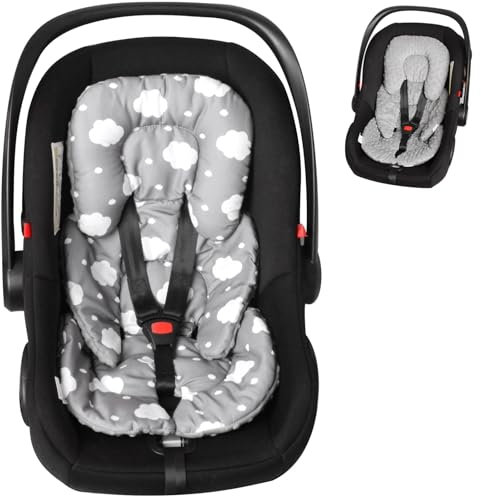 Boryokun Infant Carseat Insert 2-in-1 Reversible Cushion Carseat for Newborn, Breathable Minky Baby Car Seat Cushion for Carseats, Stroller, Swing, Bouncer (Grey)