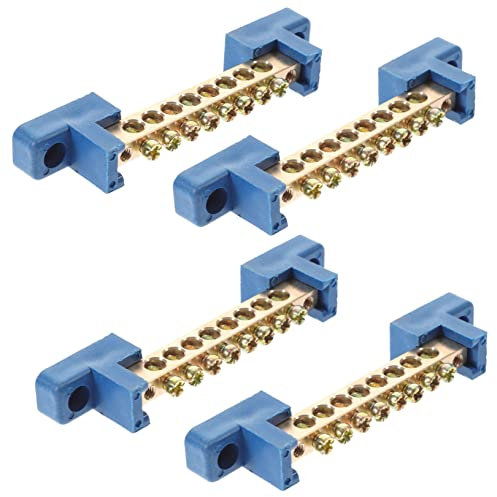 GETAJGHSD 4pcs Copper Terminal Bus Bar with 8 Holes Blue Base, Power Distribution Block for Car Battery Ground, Terminal Strip for Auto Electrical Wiring and Distribution Box Installation