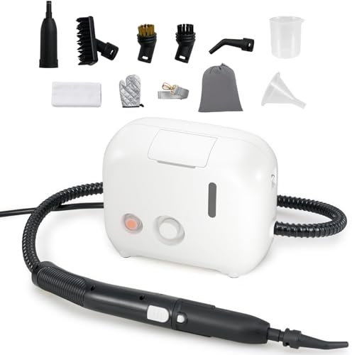 TANGZON Pressurized Handheld Steam Cleaner, 1600W Multi-Purpose Adjustable Steamer with 1L Tank, 11 Accessories & Strap, Multi-Surface Hand Steamers for Bathroom Kitchen Floor Tile Upholstery (White)