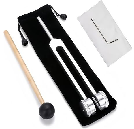 128Hz Tuning Fork for Healing, Aluminum Alloy Tuning Fork with Silicone Hammer and Bag, Sound Healing Therapy Tool Set, for Meditation and Therapy (Silver)