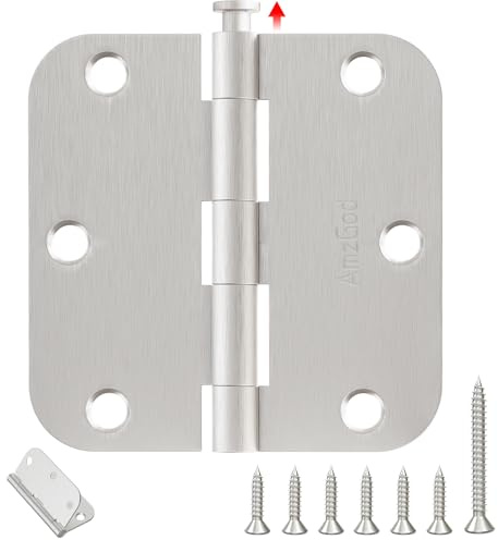 AmzGod Door Hinges Brushed Nickel 12 Pack 3.5 Inch Rounded 5/8 Radius