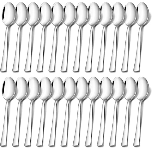 TeamFar Teaspoon Set of 24, 6.7 Inch Stainless Steel Mini Tea Spoons, Small Spoon Silverware for Coffee Tea Soup Dessert, Non-Toxic & Heavy Duty, Mirror Polished & Dishwasher Safe