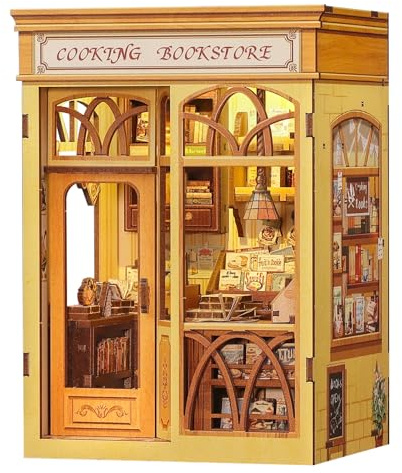 Cutefun Book Nook, kit fai da te per casetta in miniatura per adulti, scaffale per libri, puzzle 3D in legno, mini kit modello artigianale, regalo per donne amanti dei libri (Cooking Bookstore)