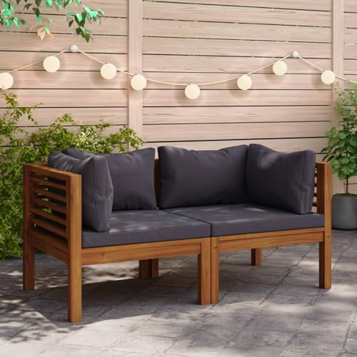 Gecheer 2 STK. Modular Ecksofas mit Auflagen Gartenmöbel Sofa Gartensofa Lounge Sessel Ecksessel Einzelsofa mit Dunkelgrauen Kissen Massivholz Teak
