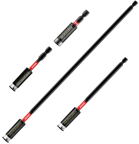 GEINXURN 4 Stück Bithalter Magnetisch Bit Verlängerung für Schraubendreher Schnellwechsel Bit Halter S2 Stahl 1/4” Sechskantschaft Universell Bit Extension (60mm, 75mm, 150mm, 300mm Lang)