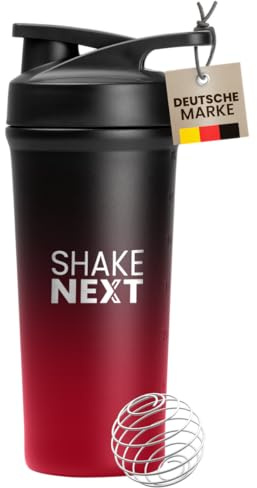 ShakeNext® Edelstahl Shaker [NEUEINFÜHRUNG] - Trinkflasche mit Mixball 700ml, Fitness und Protein Shaker mit auslaufsicherem Druckverschluss, patentiertes Design mit Farbverlauf (Schwarz-Rot)