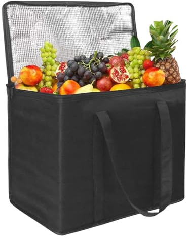 Libenxue 35L Cool Bag Box, Large Thermal Food Delivery Bag Insulated Picnic Lunch Containers with Durable Handles Foldable and Reusable Cool Box for Camping BBQ Shopping(Black)(Black)