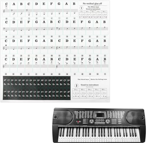 Piano Keyboard Stickers for 88/61/54/49/37 Keys — Transparent, Removable Piano Key Labels with Large Bold Letters, Reusable PVC Keyboard Note Stickers for Beginners
