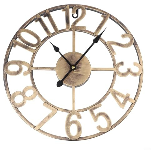Horloge murale d'extérieur en métal avec design vintage et mouvement silencieux pour jardin, terrasse, porche ou affichage mural intérieur (A)