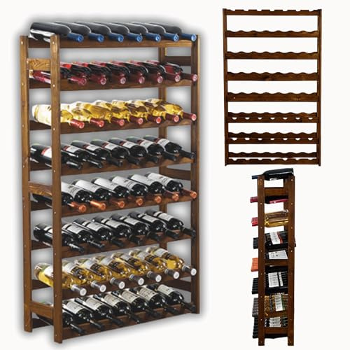 MODO24 Flaschenregal, Weinregal Holz für 56 Flaschen, Weinschrank, Weinständer, Getränkeregal, Weinflaschenhalter, Flaschen Organizer, Flaschenständer, Abmessungen 118x72x25 cm, Farbe: Braun