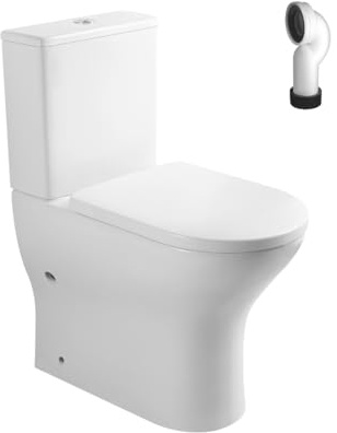 Wc Inodoro Completo Confort Compacto Adosado a Pared Alto Movilidad Reducida con Sistema Rimless | Wc Completo con Salida Dual y Asiento Amortiguado