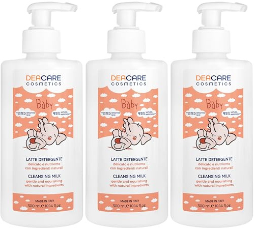 Deacare Baby KIT 3 LATTE DETERGENTE, Fluido Idratante Corpo Viso Neonati e Bambini, Ingredienti Naturali di Origine Vegetale, Delicato e Nutriente, Dermatologicamente Testato Pelli Sensibili - 3x300ml