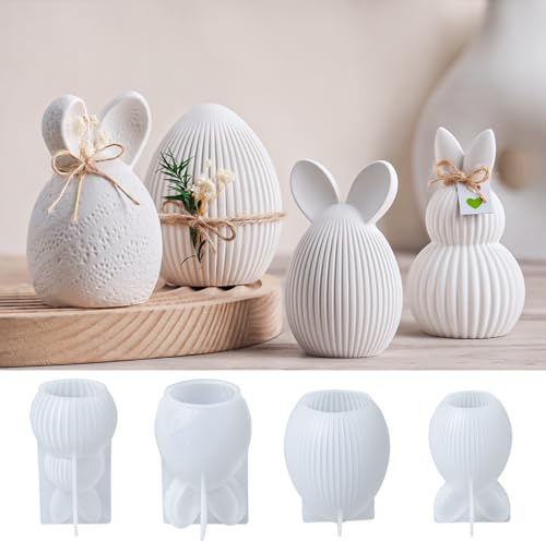 YODOYO Silikonformen Gießformen Ostern 4 Stück, 3D Osterhasen Kerzenformen | Gießform für Kerzenwachs, Gips, Beton, Resin, wiederverwendbare DIY Osterdeko, Tischdeko & Frühlingsdeko