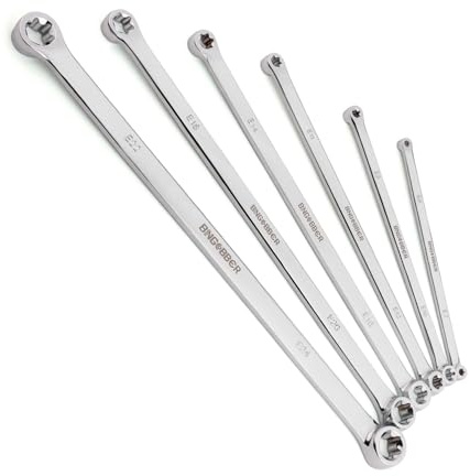 BINGCOBBER E-Torx E6-E24,6 llaves de anillo Torx extralargas de doble anillo, acero CR-V, ideal para coche, motocicleta y mantenimiento mecánico