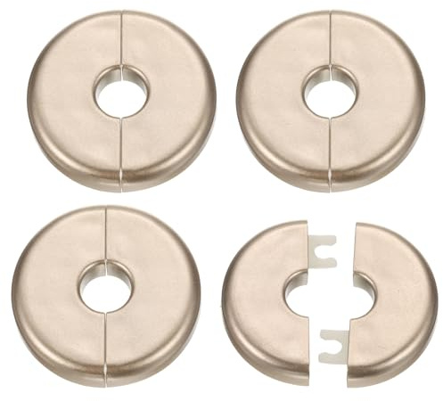 QUARKZMAN 4 Piezas Brida De Pared Partida 11mm/0.4 Placas De Cubierta De Fontanería Autoadhesivas ABS Plástico Escudete Redondo Diseño De Hebilla Para Tubería Decoración, Tono Dorado