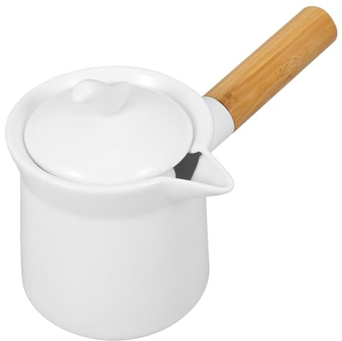 PAMINGONO Pentola in Ceramica Manico in Legno da 350 Ml, Mini Pentola per Latte Beccuccio Antigoccia per Uso Quotidiano in Cucina