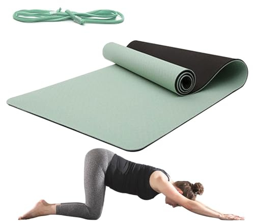 Alfombra de fitness con correa de transporte y cojín grueso, alfombra para yoga, pilates y fitness, para entrenamiento de pies descalzos Pilates de viaje en casa, gimnasio interior al aire para