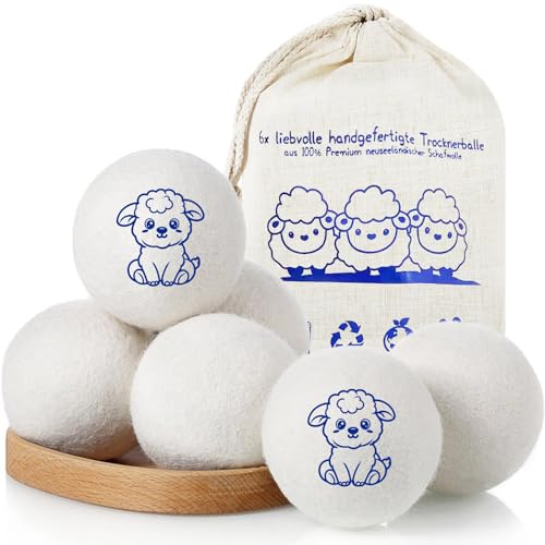ZPQAODI TrocknerbäLle Aus Schafwolle 6 StüCk, Spart Trocknungszeit, TrocknerbäLle FüR WäSchetrockner Wiederverwendbar, Aus Schafswolle, FilzbäLle FüR Trockner, Umweltschonend, Wool Dryer Balls FüR