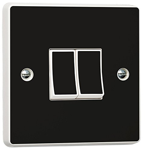 Stika.co - Juego de 2 accesorios decorativos para el hogar, color negro brillante, para interruptor de luz individual/doble, adhesivo de vinilo autoadhesivo (interruptor doble con agujeros)