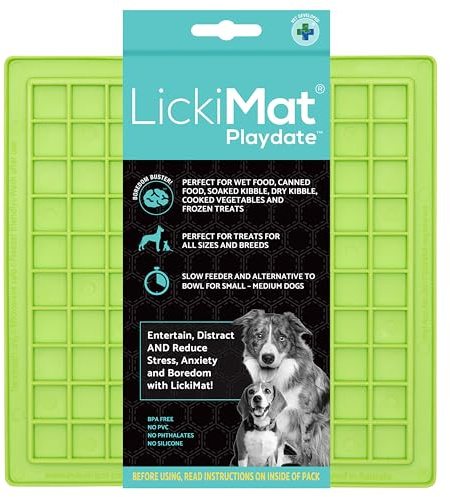 LickiMat Classic Playdate Slow Feeder for Dogs Lick Mat Boredom Anxiety Reducer Perfect for Food Treats Yogurt Liquid Food Peanut Butter Fun Alternative to a Slow Feed Dog Bowl, Green