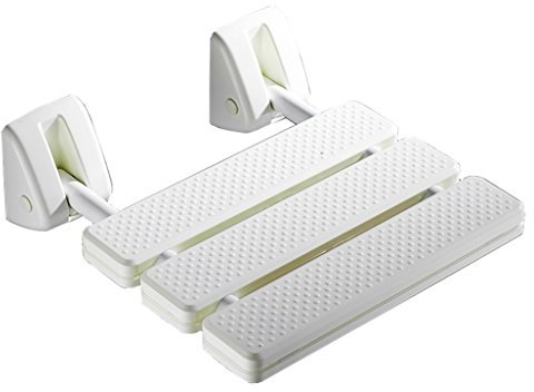 Folding Wall Stool Bathroom Shower Stool Foldable Chair Aisle Chair Wall Mounted Elderly/Disabled Anti-Slip Shower Chair Stainless Steel Base Shower Seat Stool in White Max. 200kg