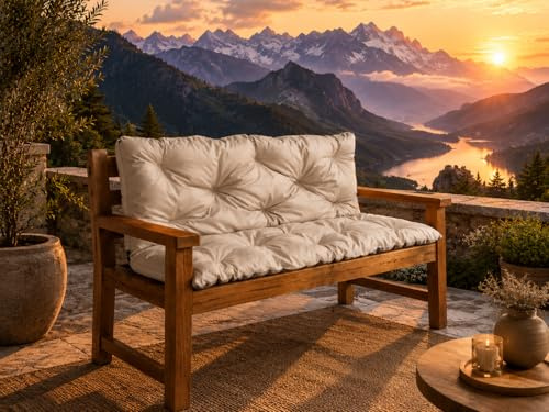 Best for Garden Sitzkissen mit Rückenteil für 2 Personen Bank Bankauflage KOMPLETT in 4 Größen und 6 Farben (120x60x50 cm, Beige)