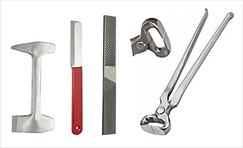 4 Pcs Farrier Horse Hoof Kit – 14 Hoof Nipper, Hoof Rasp File, Hoof Scraper & Buffer Tool | Professional Farrier Hoof Trimming & Maintenance Set for Horses, Ponies & Donkeys