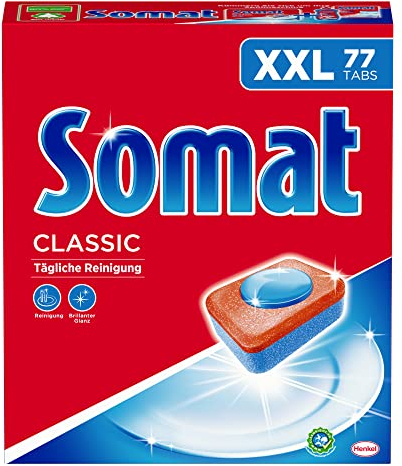 Somat Pastiglie per lavastoviglie classiche, 77 pastiglie XXL, per la pulizia quotidiana di posate e stoviglie, con maggiore forza e protezione contro la corrosione del vetro