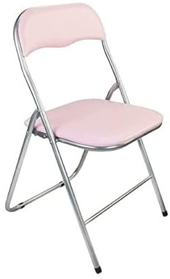 HOMION Folding Chair Light Weight Faux Leather Soft Padded Chair Seat, Space Saving, Silver Fram (1, Pink)