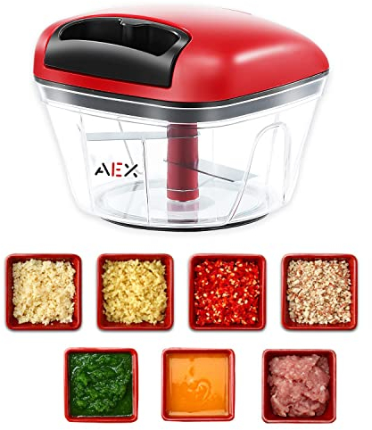 AEX Manual Food Chopper 550ml | Multifunctional Hand Pull String Chopper, Grinder & Dicer for Vegetables, Onions, Garlic & Herbs | Compact, Durable & Easy Clean Food Processor for Home (Persian Red)