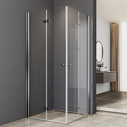 Duschkabine Eckeinstieg Falttür, Duschkabine 90x90x185cm Eckeinstieg Falttür beide Seiten faltbar Duschabtrennung 6mm ESG Glas Drehfalttür Duschwand, LINKS & RECHTS MONTIERBAR