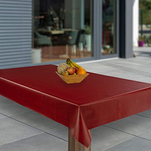 laro Wachstuch-Tischdecke Abwaschbar Garten-Tischdecke Wachstischdecke PVC Plastik-Tischdecken Eckig Meterware Wasserabweisend Abwischbar, Muster:Weinrot Leinenoptik, Größe:140x200