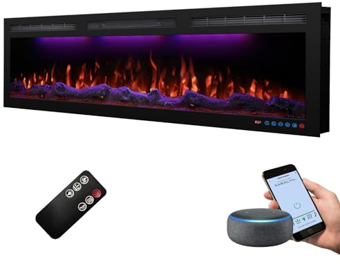 Mystflame Crystal 60 Pro mit WLAN, elektrischer Wandkamin, 152,4 cm, Ofen mit 3 Holz- und Flammenfarben, Smart Home Steuerung über die mobile App oder Alexa